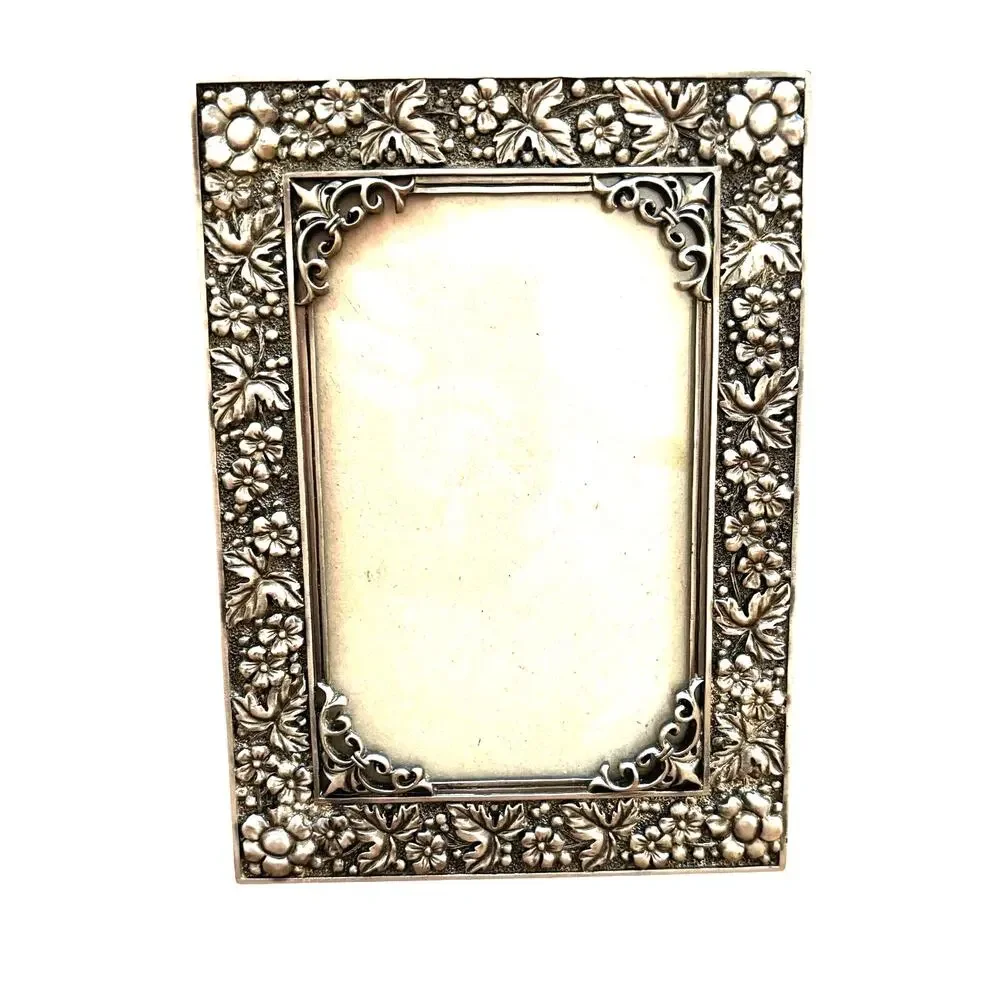 Ornate Silver Pewter Metal standing desk top photo frame picture holder 4